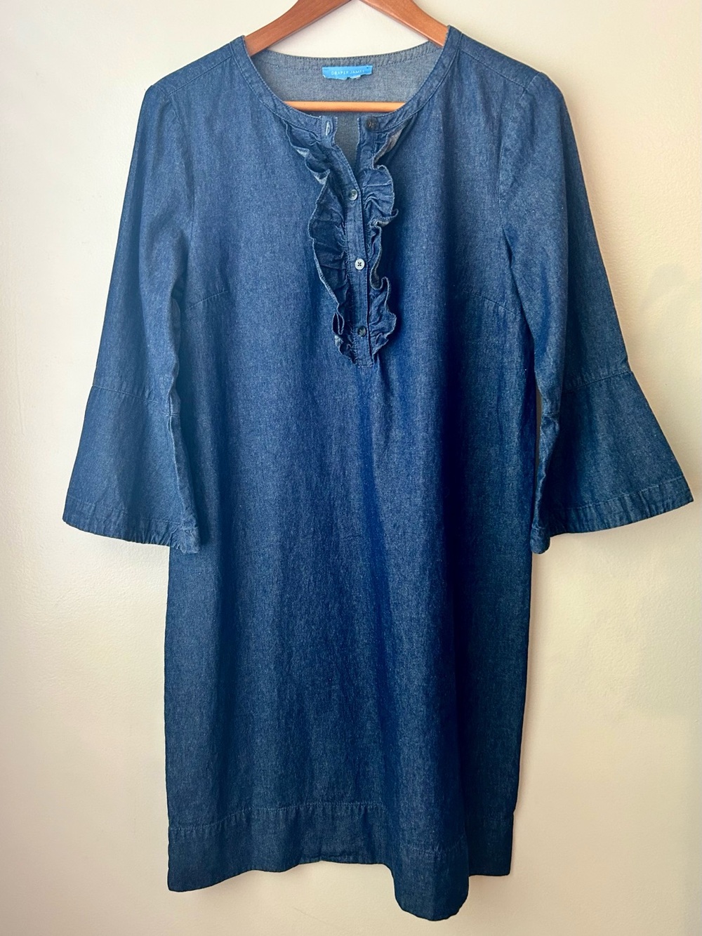 Draper James Indigo Blue Ruffle-Front Denim Dress